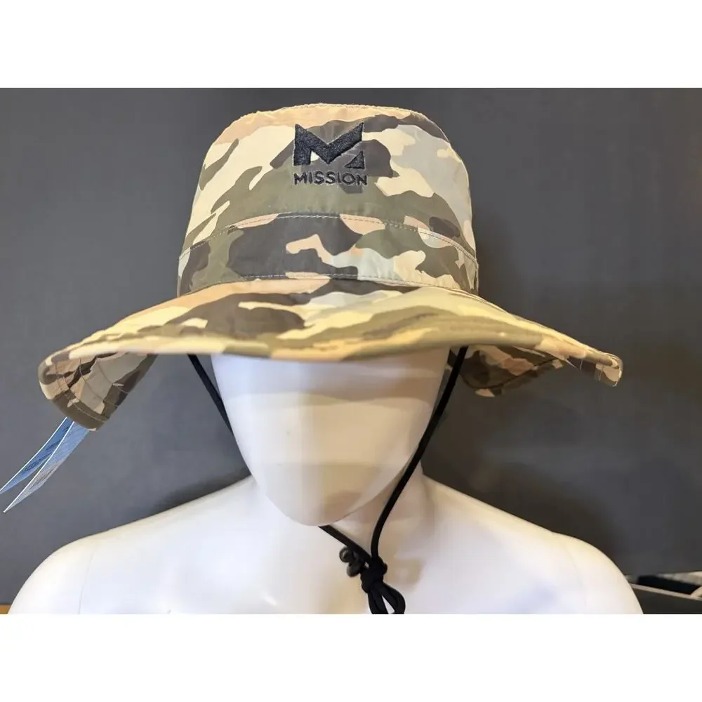 NWT Mission Camo Safari Cool UPF50 Wide Brim Boonie Drawstring Unisex Bucket Hat